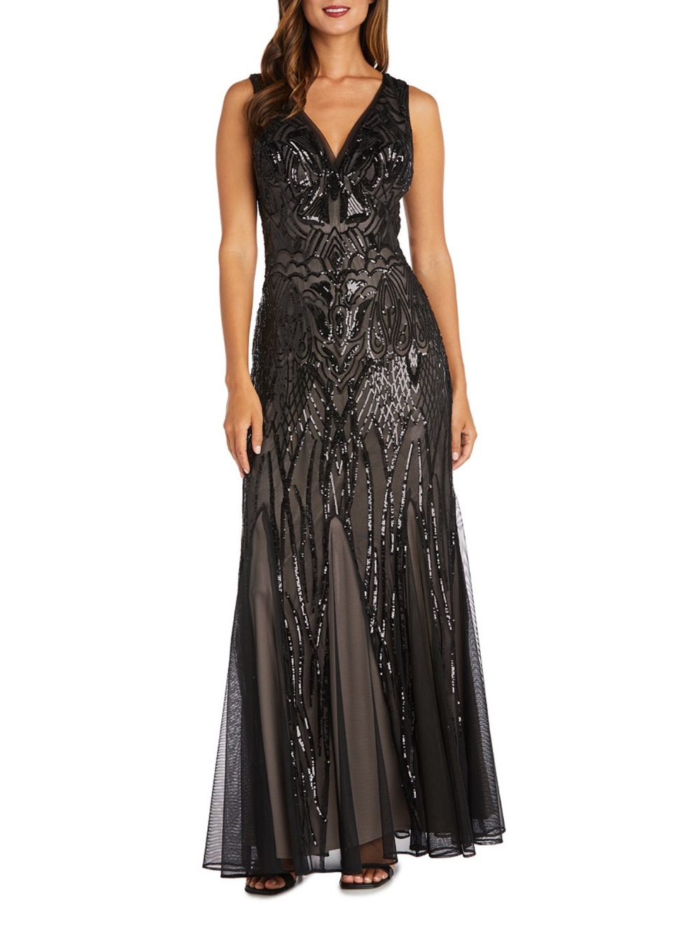R&M Richards Black Sequin Maxi Dress